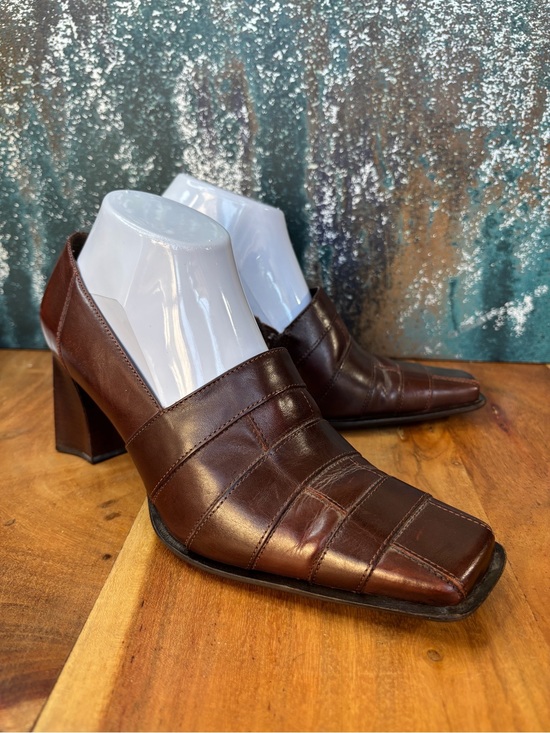 Diba Shoes - Diba Justice Vintage 1990s Dark Academia Square Toe Leather Heels 8.5 VGVC